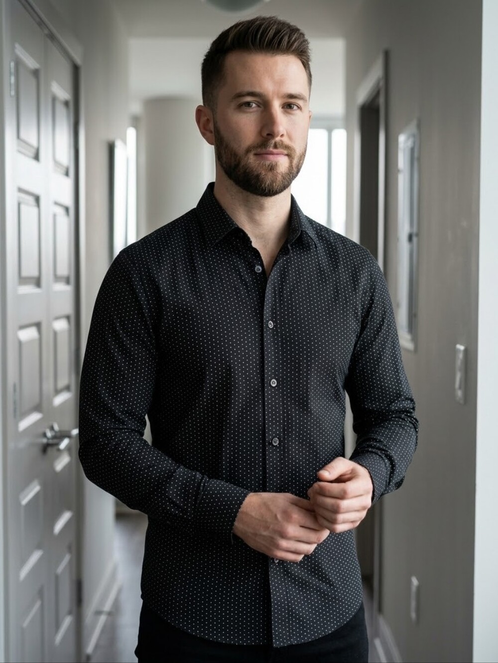 H&M Black Microdot Dress Shirt